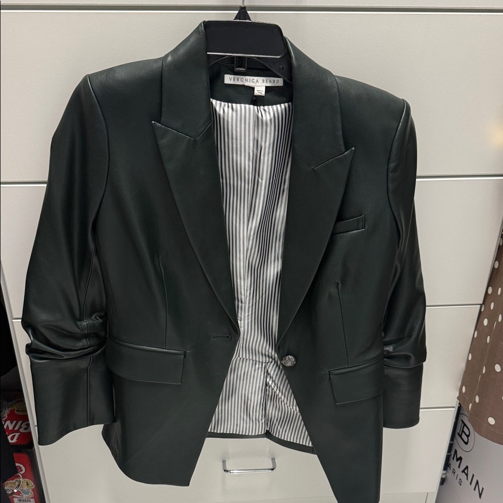 Veronica Beard Dark Green Leather-Look Blazer